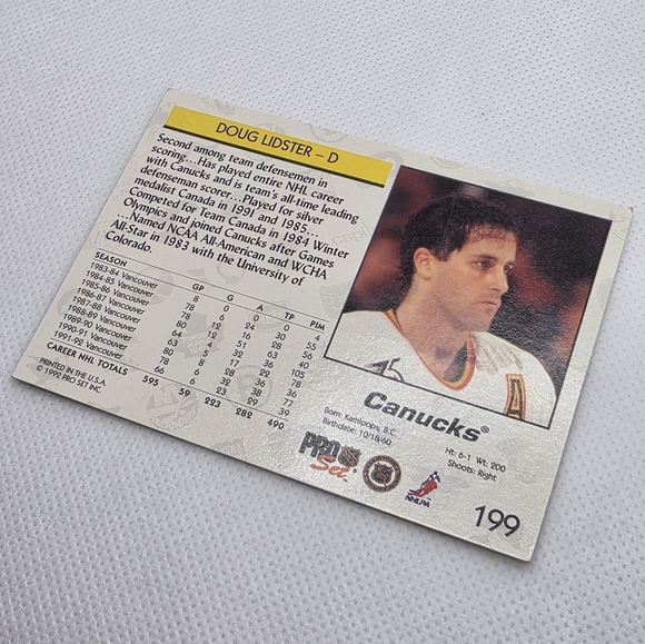 NHL 1992-93 Doug Lidster Vancouver Canucks #199 Pro Set Hockey Card - Picture 4 of 4